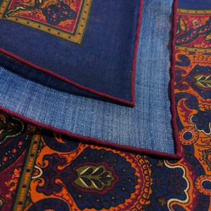 Dominus - Navy Blue & Gold - Wool/Silk Pocket Square