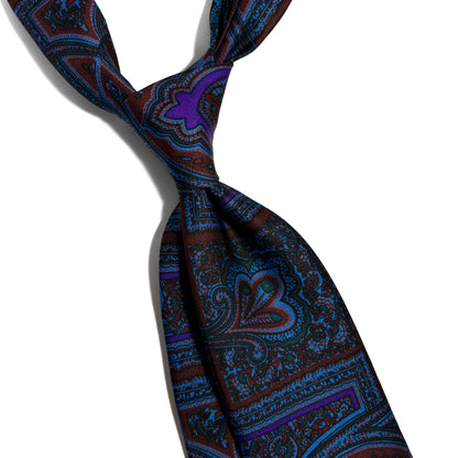 Hand-Printed Brown & Purple Paisley Silk Tie