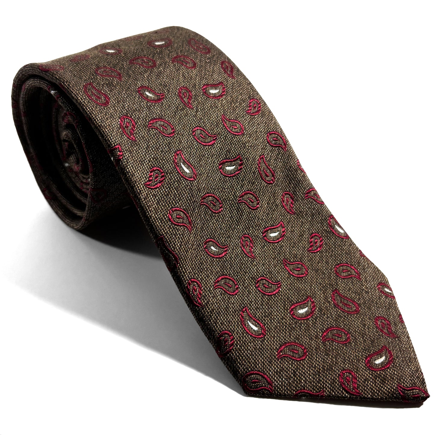 Brown & Burgundy Paisley Silk Jacquard Tie