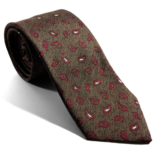 Brown & Burgundy Paisley Silk Jacquard Tie