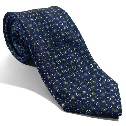 Navy Blue Floral Printed 36oz Silk Twill Tie