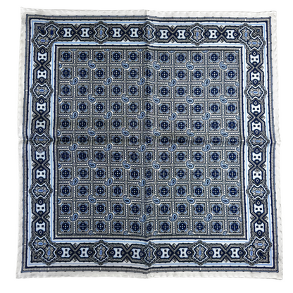 White Geometric Silk Pocket Square