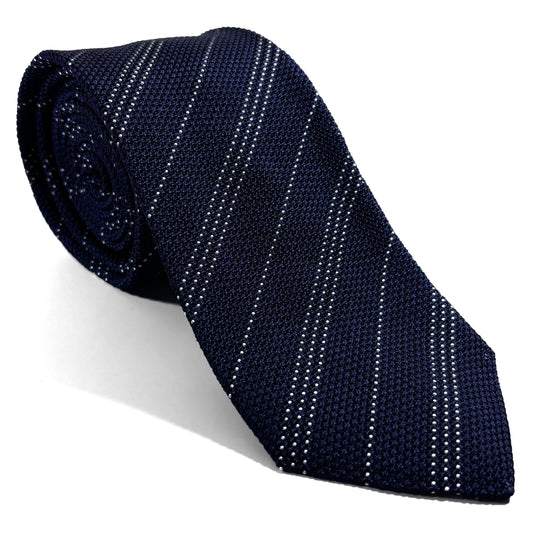 Navy Blue Striped Silk Grenadine Tie (Garza Fina)
