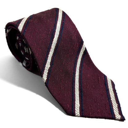 Untipped Burgundy & White Striped Silk Shantung Tie