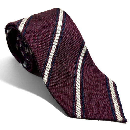 Untipped Burgundy & White Striped Silk Shantung Tie