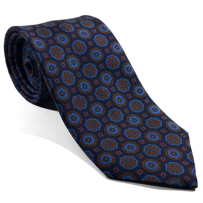 Navy Blue Geometric Ancient Madder Silk Tie