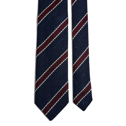 Navy Blue & Red Striped Tussah Jaspe Silk Grenadine Tie (Garza Grossa)
