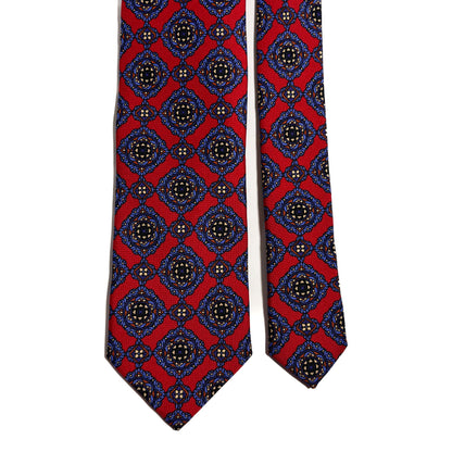 Hand-Printed Red Geometric Medallion Ancient Madder Silk Tie