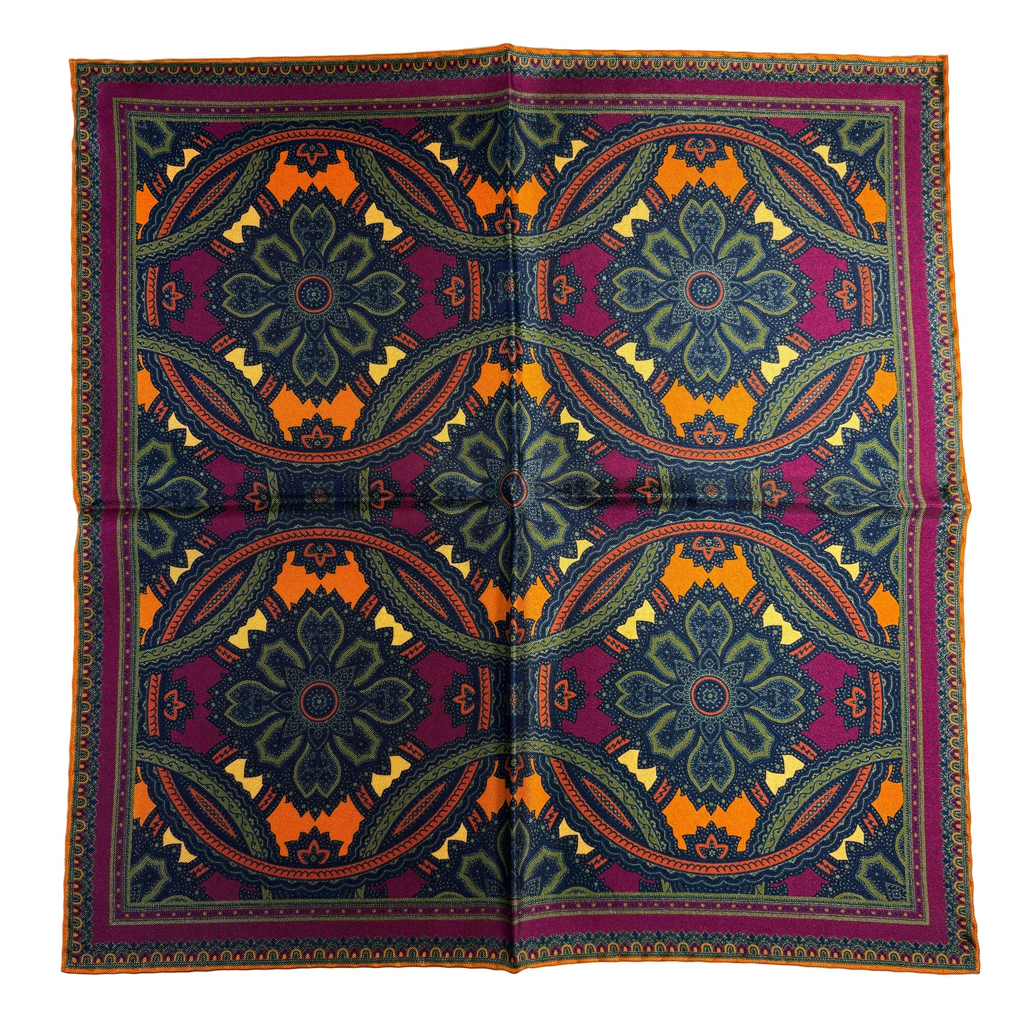 Purple & Gold Large Medallion Silk Pocket Square