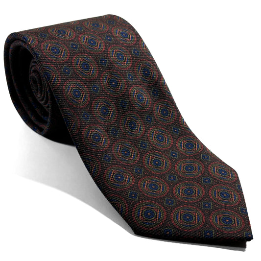 Brown Medallion Italian Madder Silk Tie