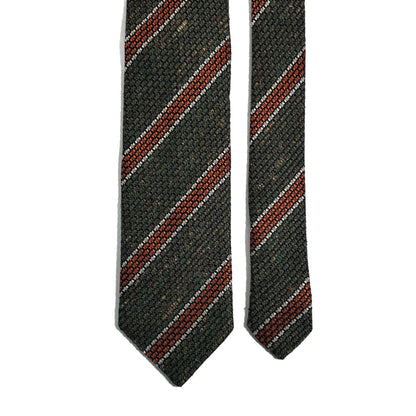 Earthy Green & Orange Striped Tussah Jaspe Silk Grenadine Tie (Garza Grossa)
