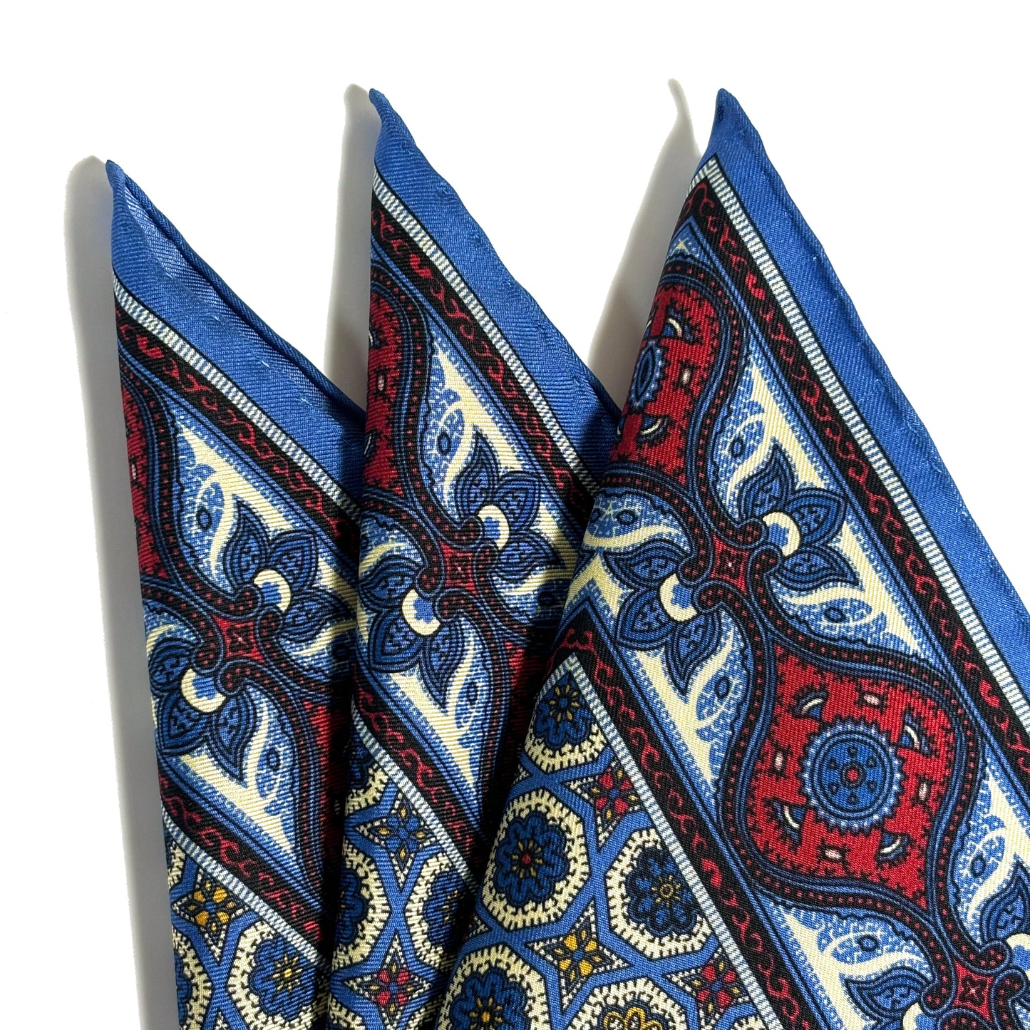 Light Blue & Cream Geometric Ancient Madder Silk Pocket Square