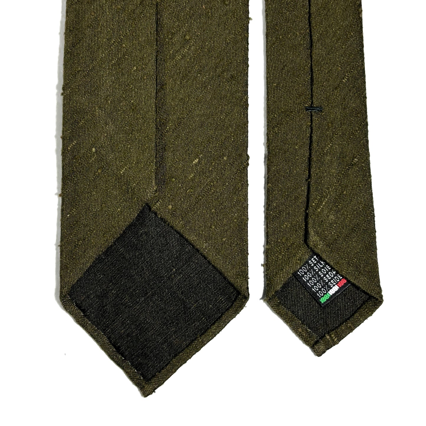 Untipped Olive Green Silk Shantung Tie