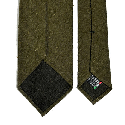 Untipped Olive Green Silk Shantung Tie