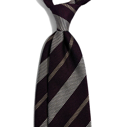 Burgundy / Silver Striped Silk Grenadine Tie