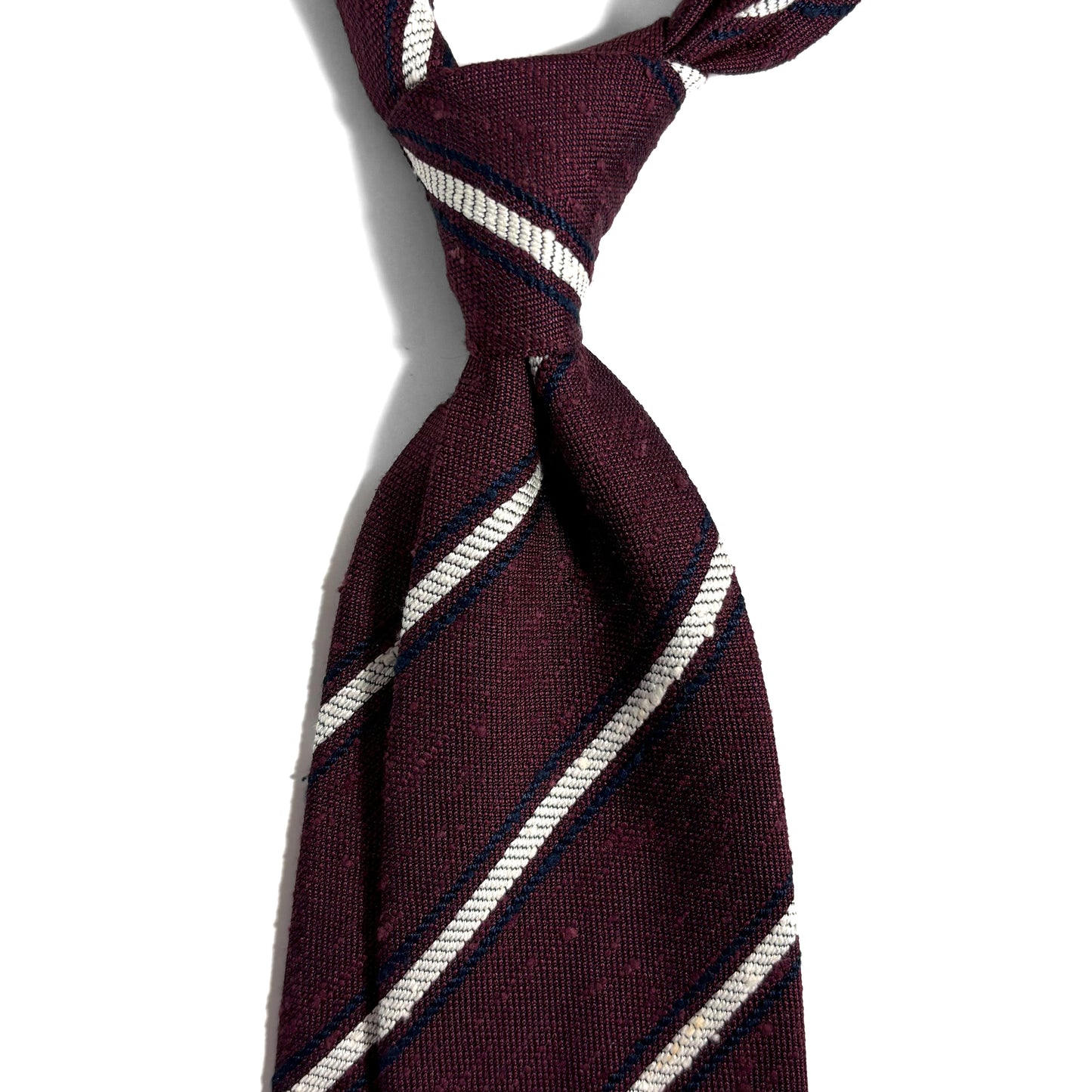 Untipped Burgundy & White Striped Silk Shantung Tie