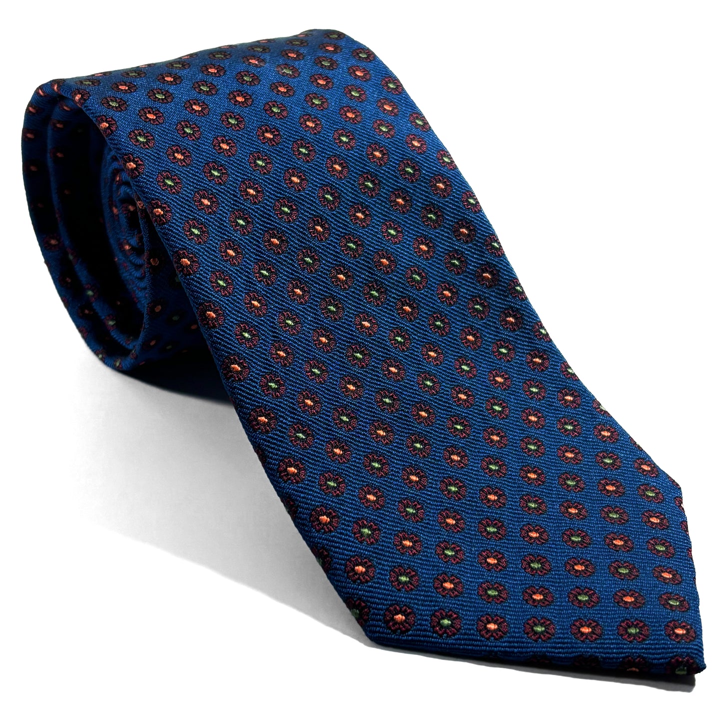 Navy Blue English Jacquard Silk Tie w/ Floral Pattern