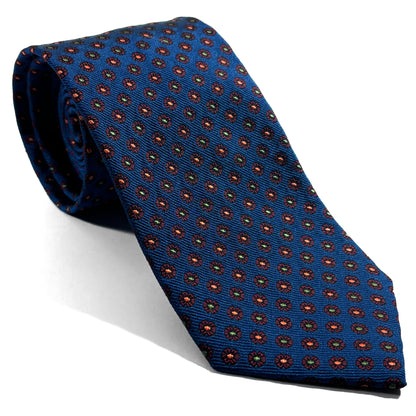 Navy Blue English Jacquard Silk Tie w/ Floral Pattern