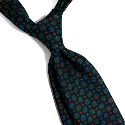 Hand-Printed Dark Brown Geometric Silk Tie