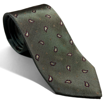 Olive Green Small Paisley Silk Jacquard Tie
