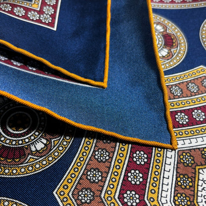 Blue & Yellow Medallion Silk Pocket Square