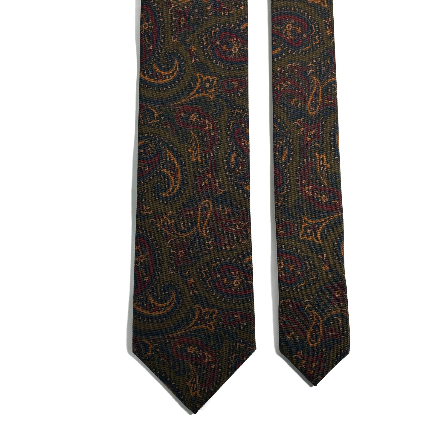 Olive Green Paisley Italian Madder Silk Tie