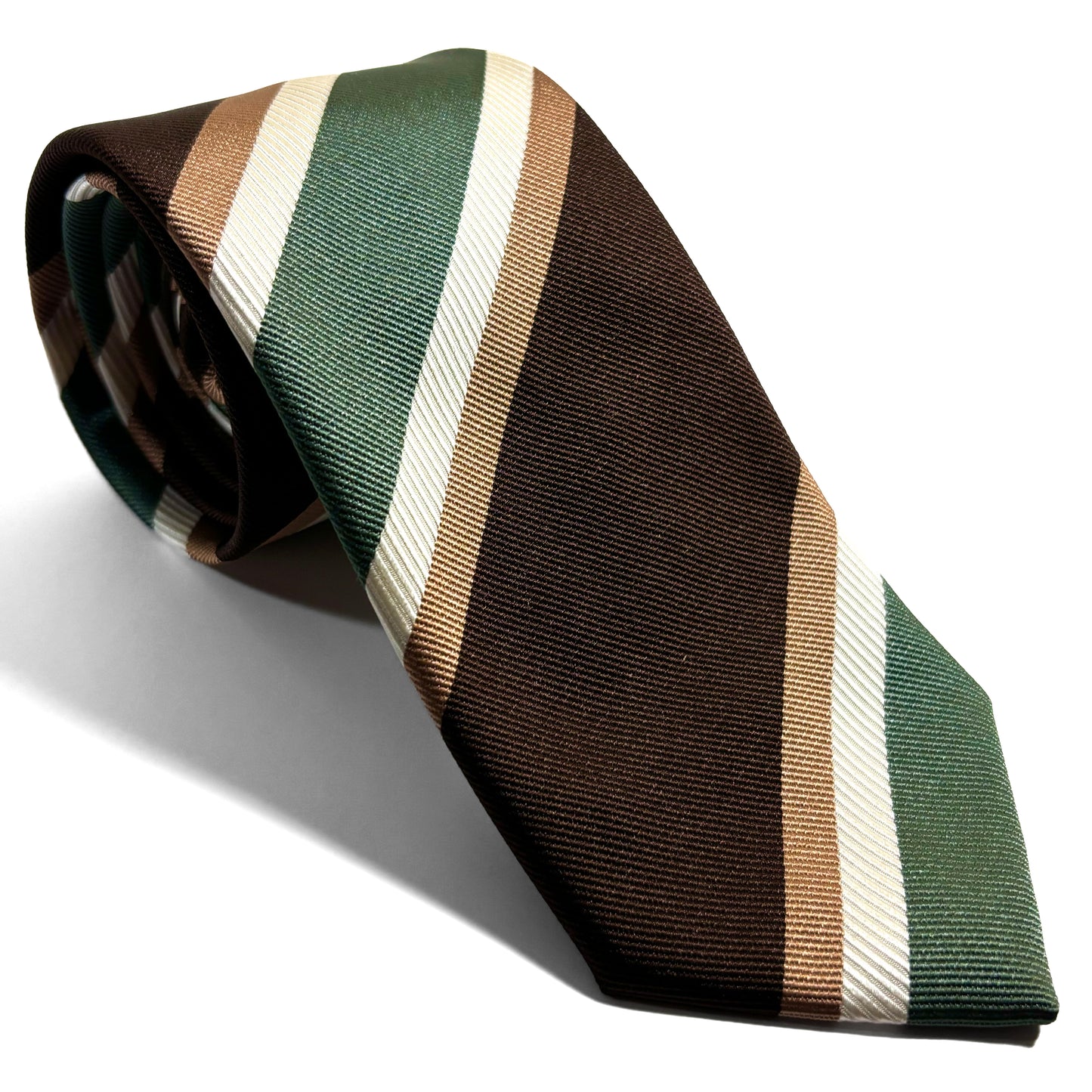 Brown & Green Striped Silk Repp Tie