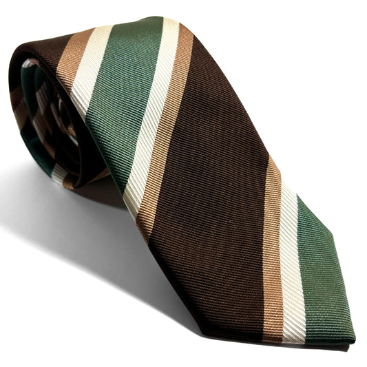 Brown & Green Striped Silk Repp Tie