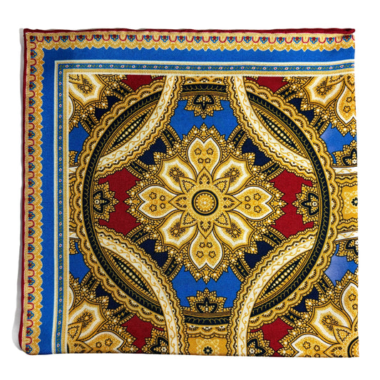 Red & Gold Large Medallion Silk Pocket Square