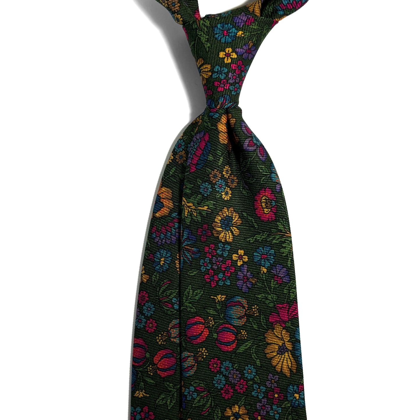 Forest Green Floral Motif Italian Madder Silk Tie