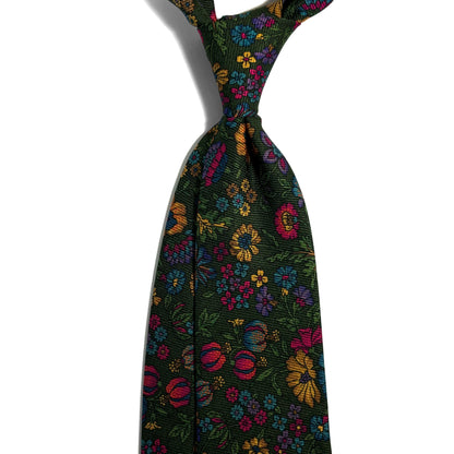 Forest Green Floral Motif Italian Madder Silk Tie