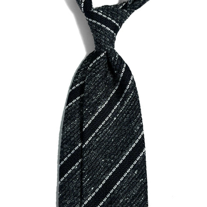 Charcoal Gray & Black Striped Tussah Jaspe Silk Grenadine Tie (Garza Grossa)