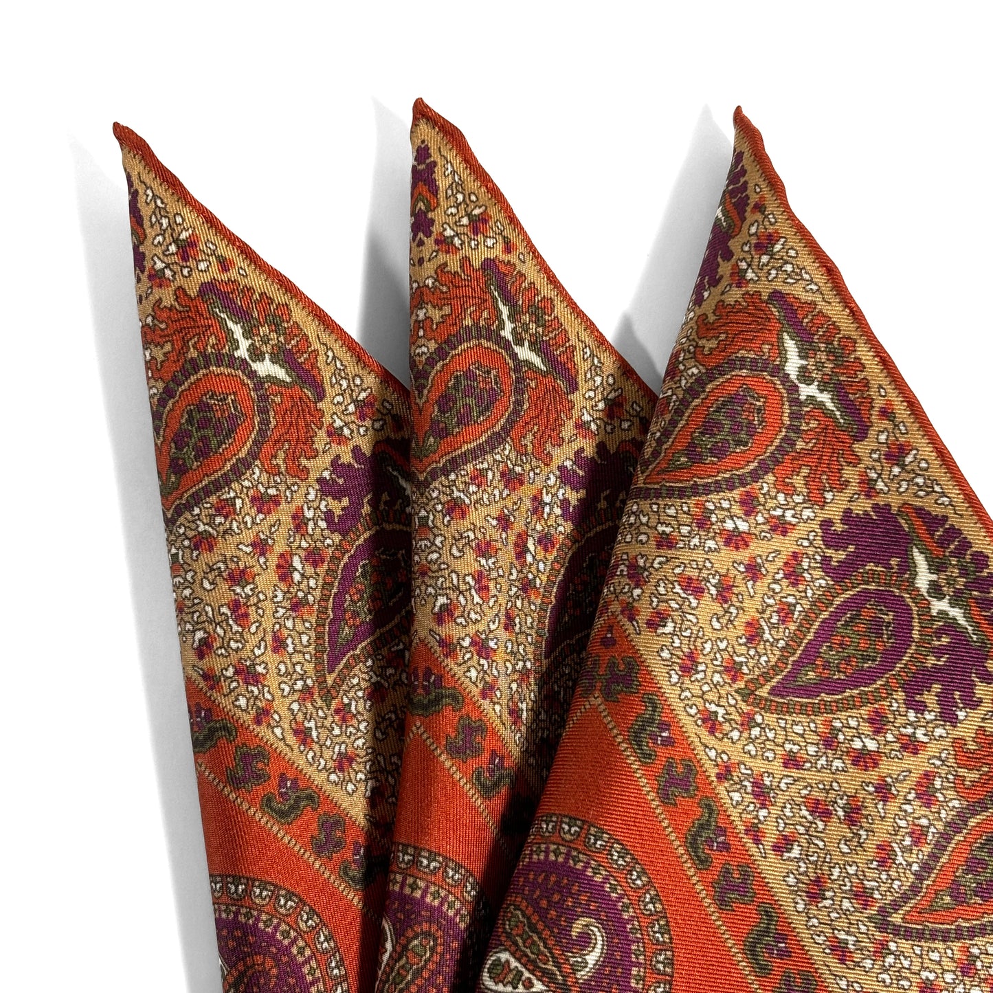 Terracotta Orange Geometric Ancient Madder Silk Pocket Square