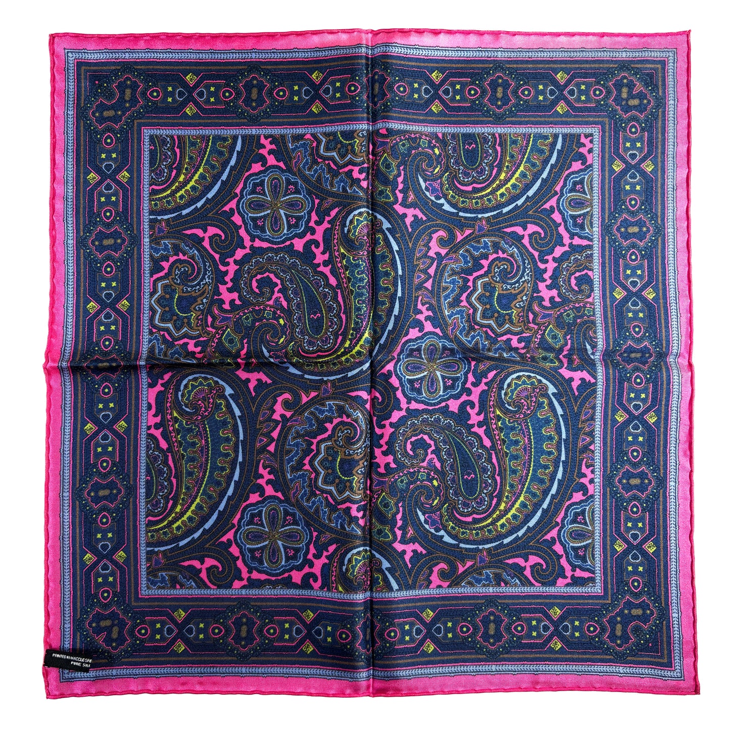 Fuchsia & Brown Paisley Silk Pocket Square