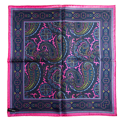 Fuchsia & Brown Paisley Silk Pocket Square