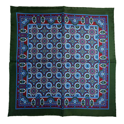 Green & Burgundy Geometric Silk Pocket Square