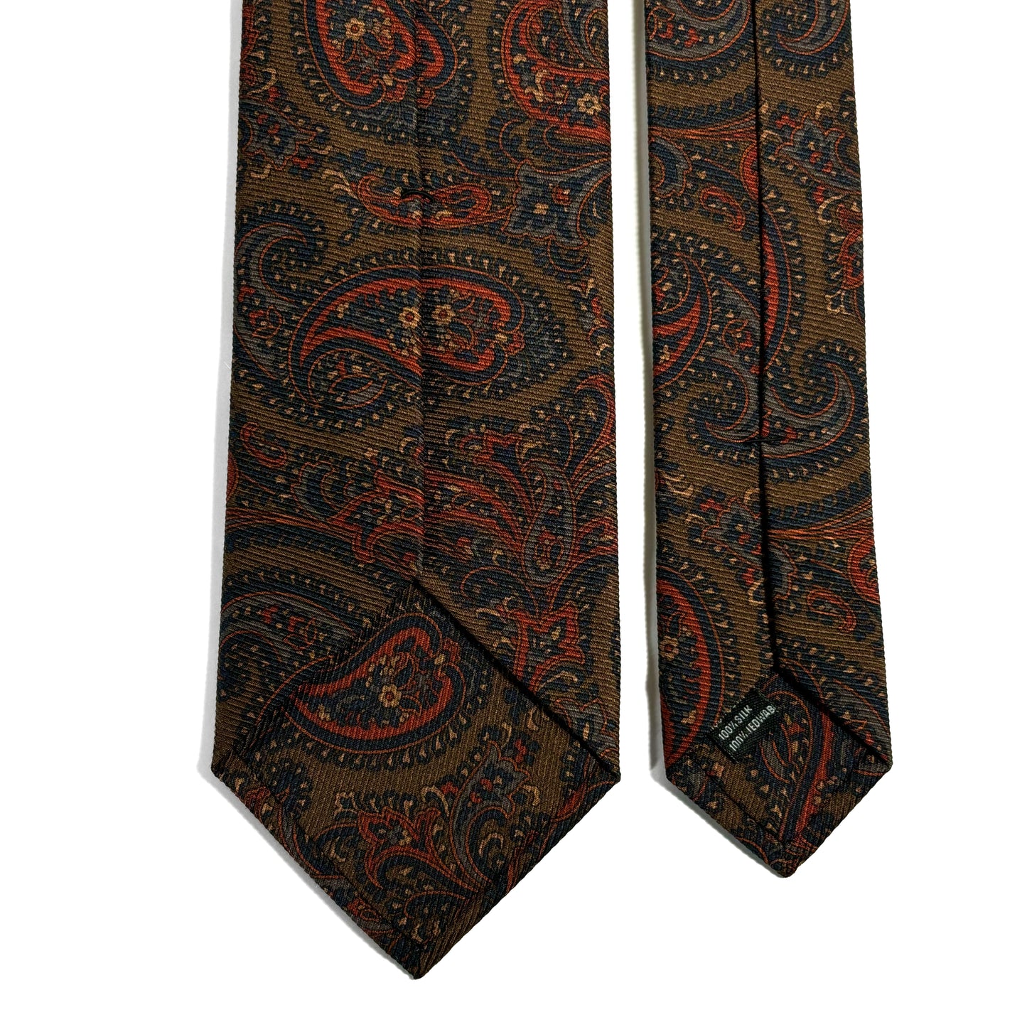 Olive Green & Orange Paisley Italian Madder Silk Tie