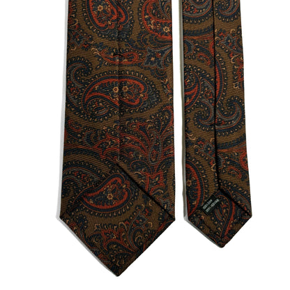 Olive Green & Orange Paisley Italian Madder Silk Tie