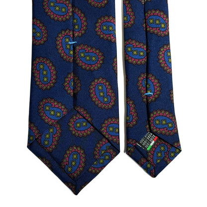 Navy Blue Paisley Printed 36oz Silk Twill Tie