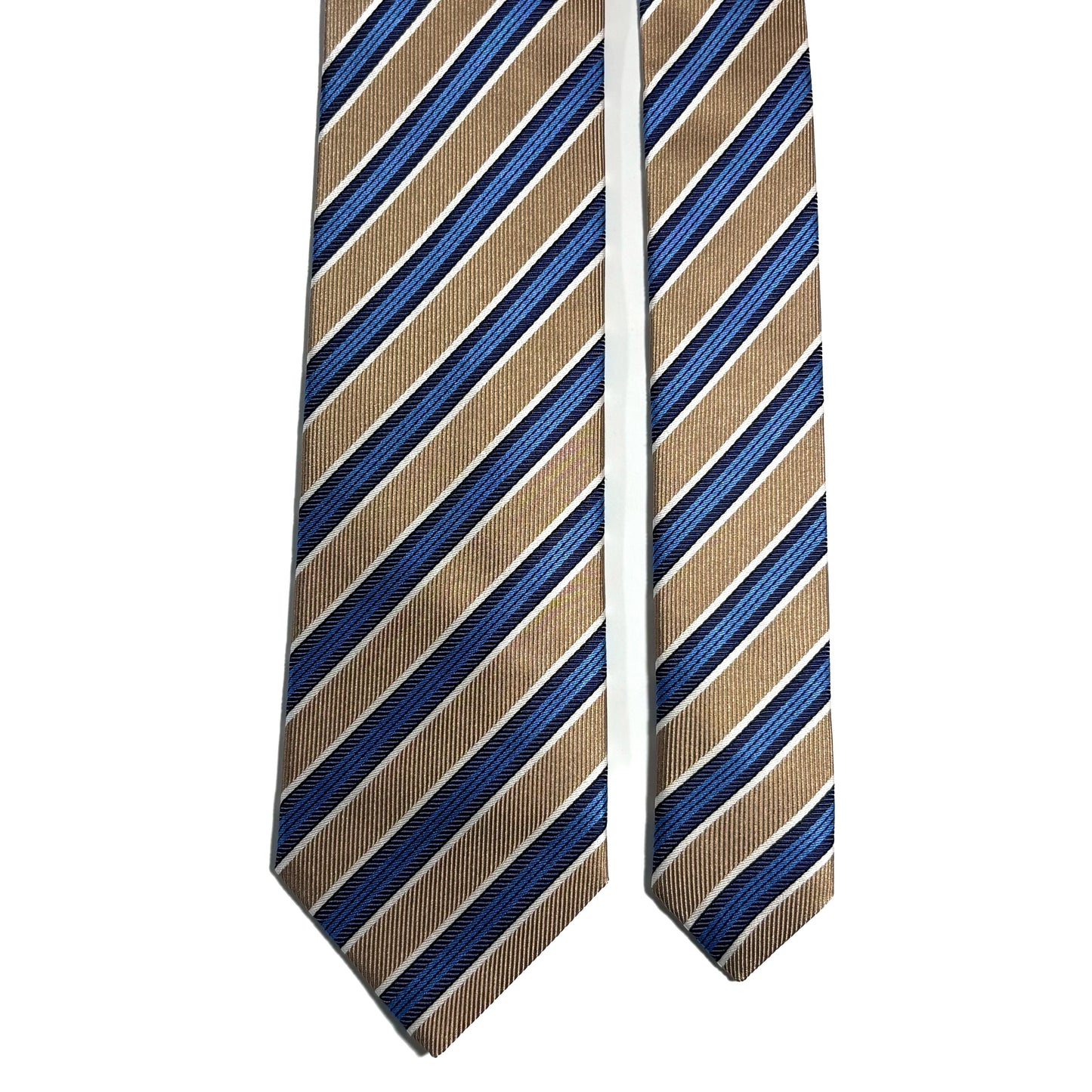 Beige & Blue Striped Silk Jacquard Tie