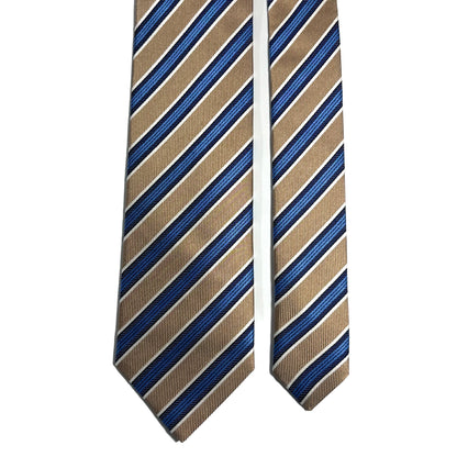 Beige & Blue Striped Silk Jacquard Tie