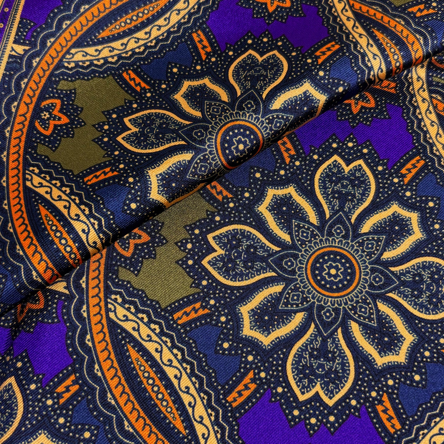 Olive Green & Royal Purple Large Medallion Silk Pocket Square