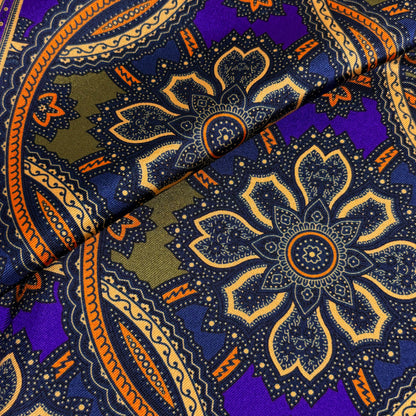Olive Green & Royal Purple Large Medallion Silk Pocket Square