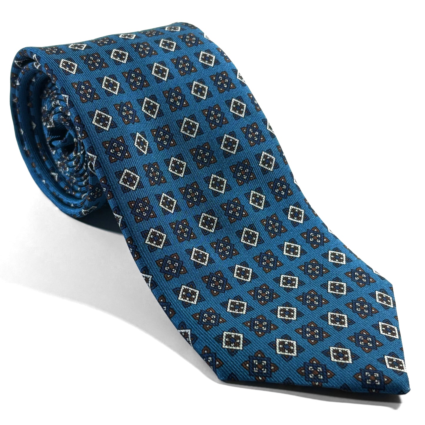 Aqua Blue Geometric Printed 36oz Silk Twill Tie