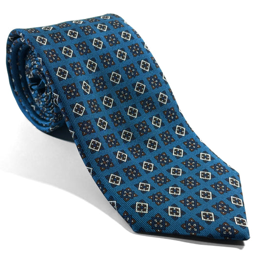 Aqua Blue Geometric Printed 36oz Silk Twill Tie