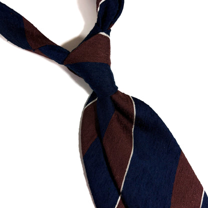 Untipped Navy Blue & Brown Block Stripe Silk Shantung Tie