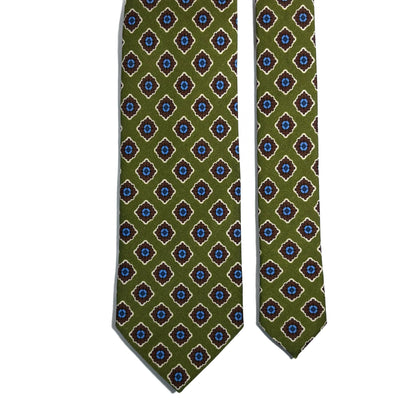 Olive Green Geometric Wool Challis Tie