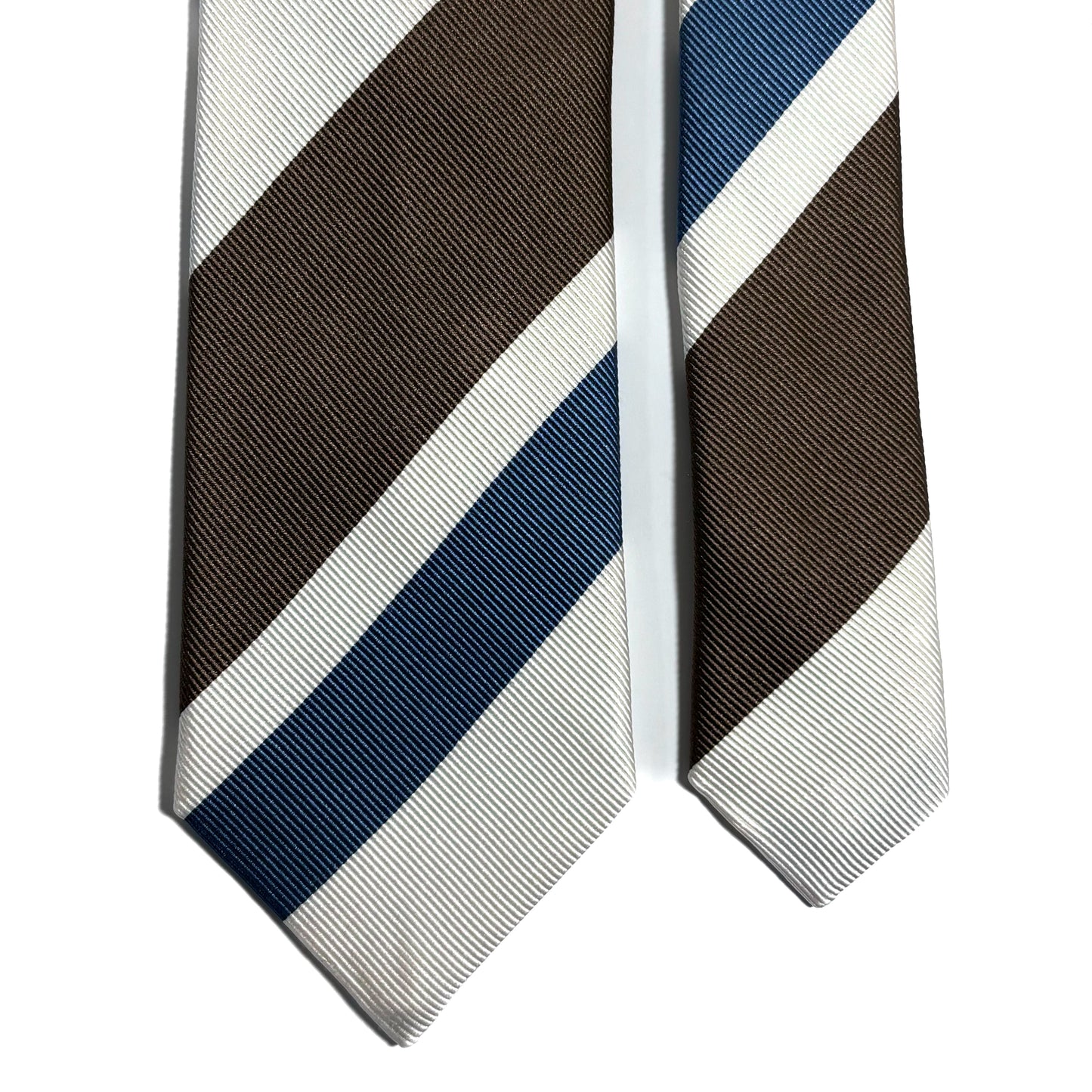 Brown / Blue / White Striped Silk Repp Tie