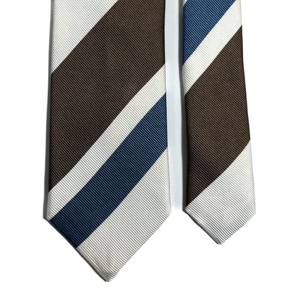 Brown / Blue / White Striped Silk Repp Tie