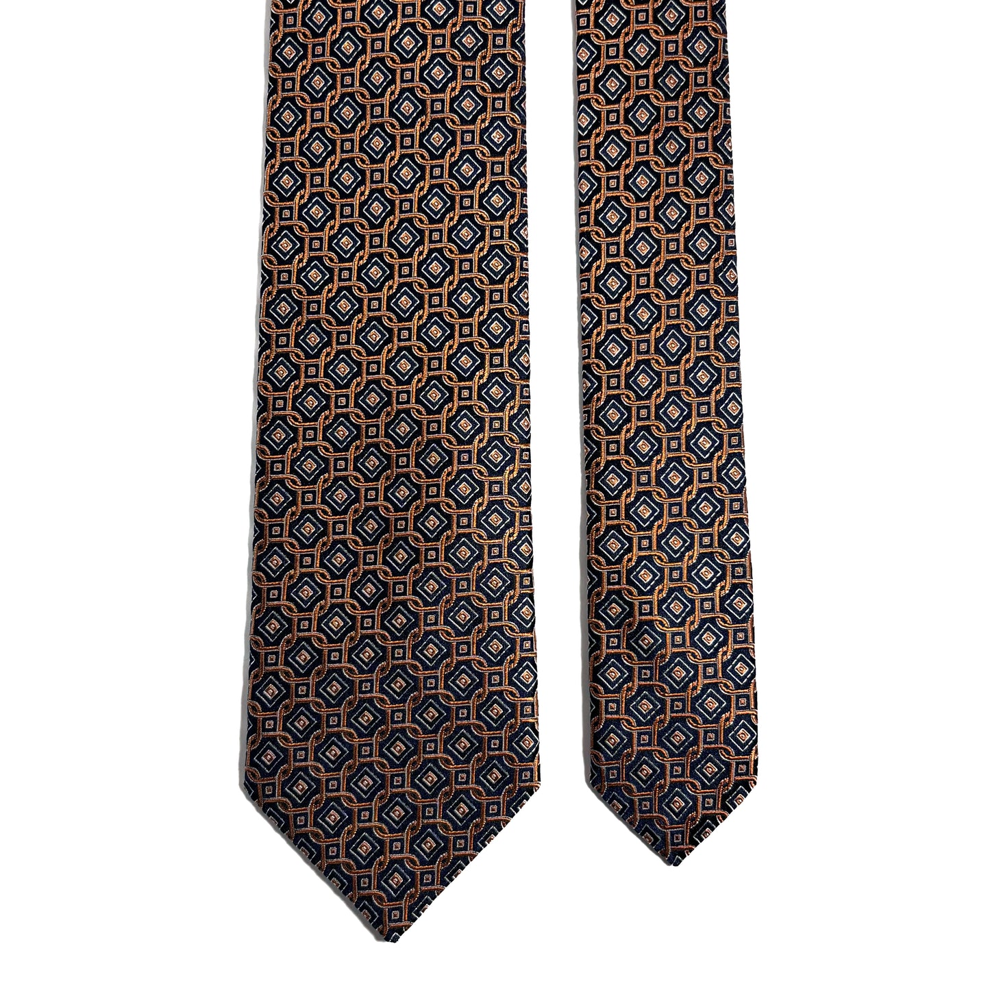 Navy Blue & Gold Geometric Silk Jacquard Tie